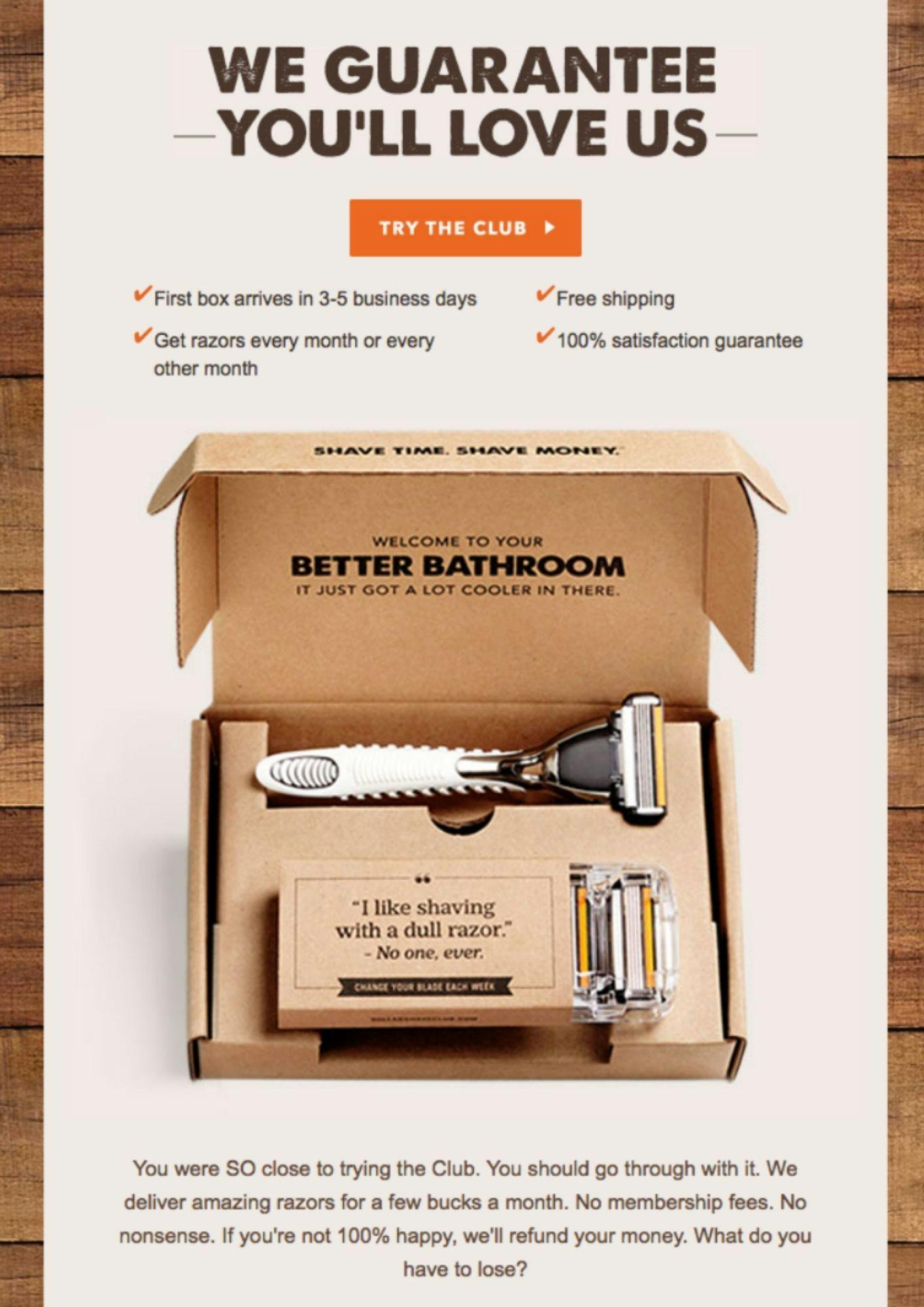 Trust building email by Dollar Shave Club
