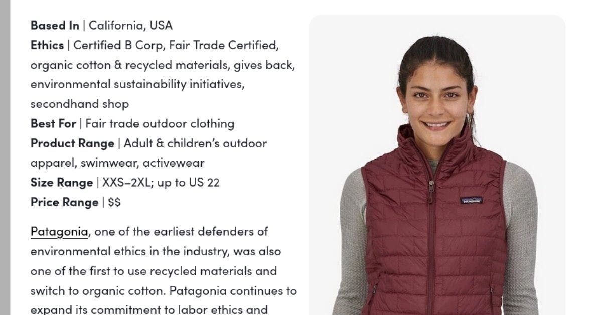 Patagonia ethical and sustainable clothing brand example