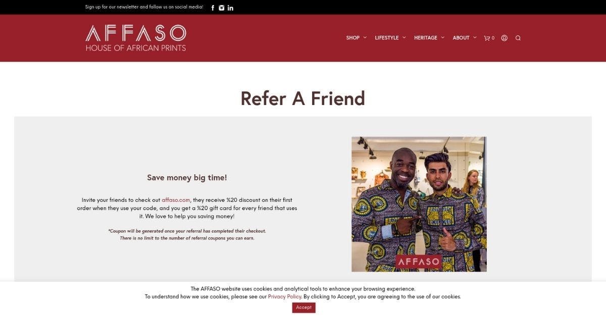 Referral programme example by Affaso