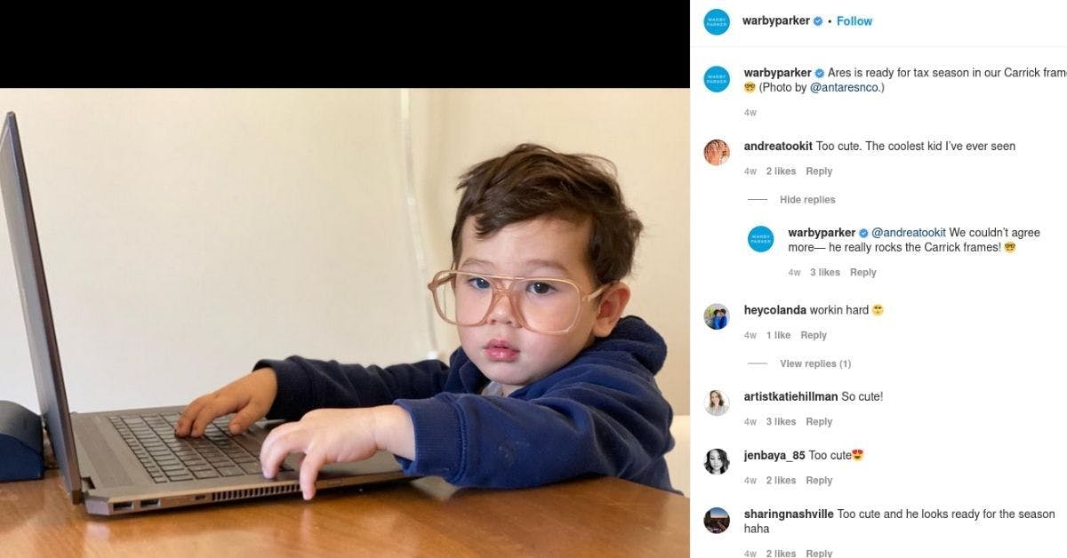 instagram post of a cute baby boy with glasses