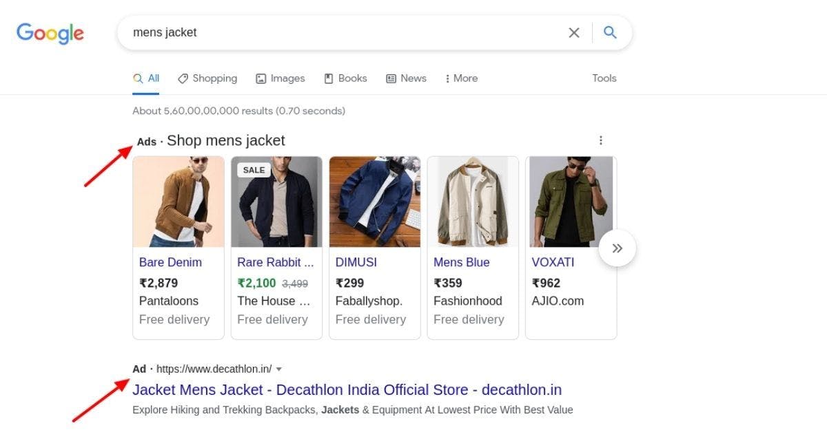 google search of men's jacket