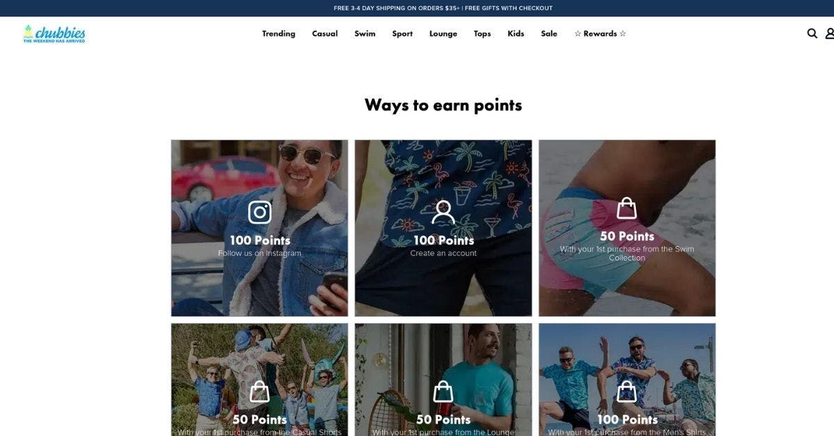 Customer rewards example by Chubbies